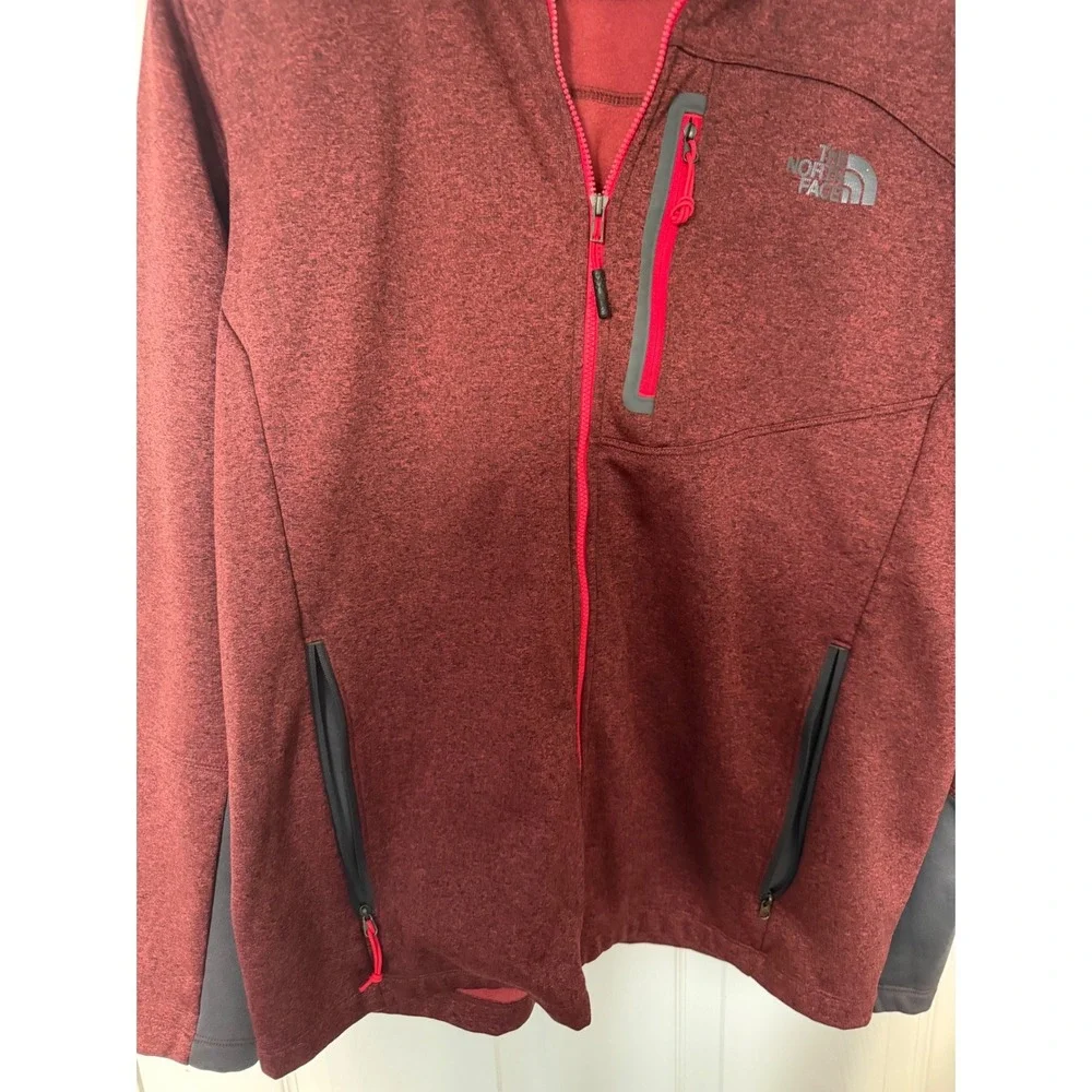 The North Face Mens Full Zip Fleece Hoodie Burgundy Red Gray Jacket Large L/G - Picture 4 of 6